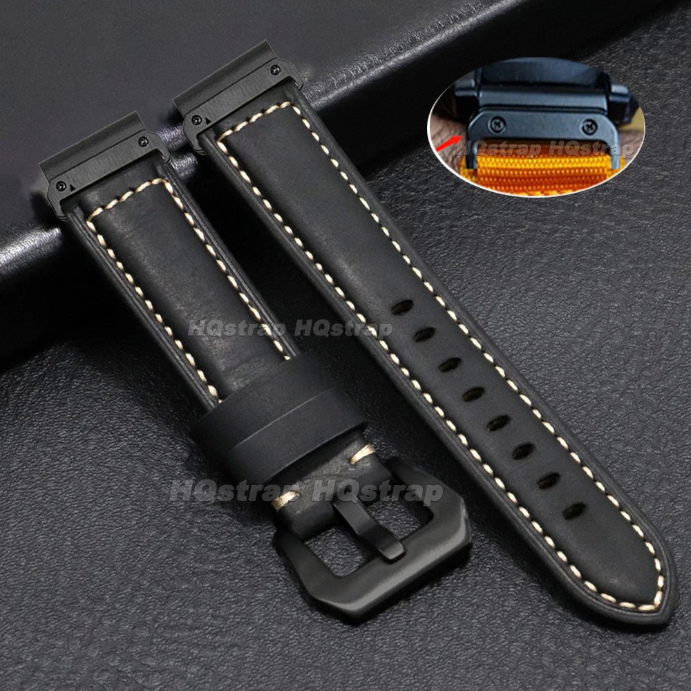 Garmin QuickFit Vintage Leather Band in Black / Black