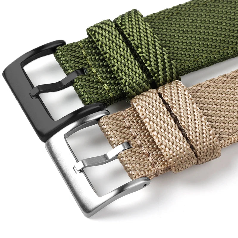 Garmin Sport Nylon Strap in green and beige, featuring durable and breathable material for smartwatch replacement.