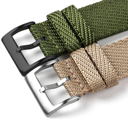 Garmin Sport Nylon Strap in green and beige, featuring durable and breathable material for smartwatch replacement.