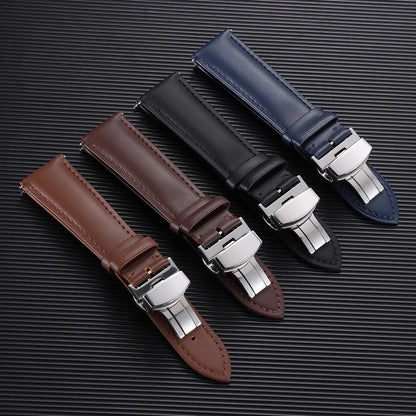Leather Butterfly Clasp Band in brown, navy and black