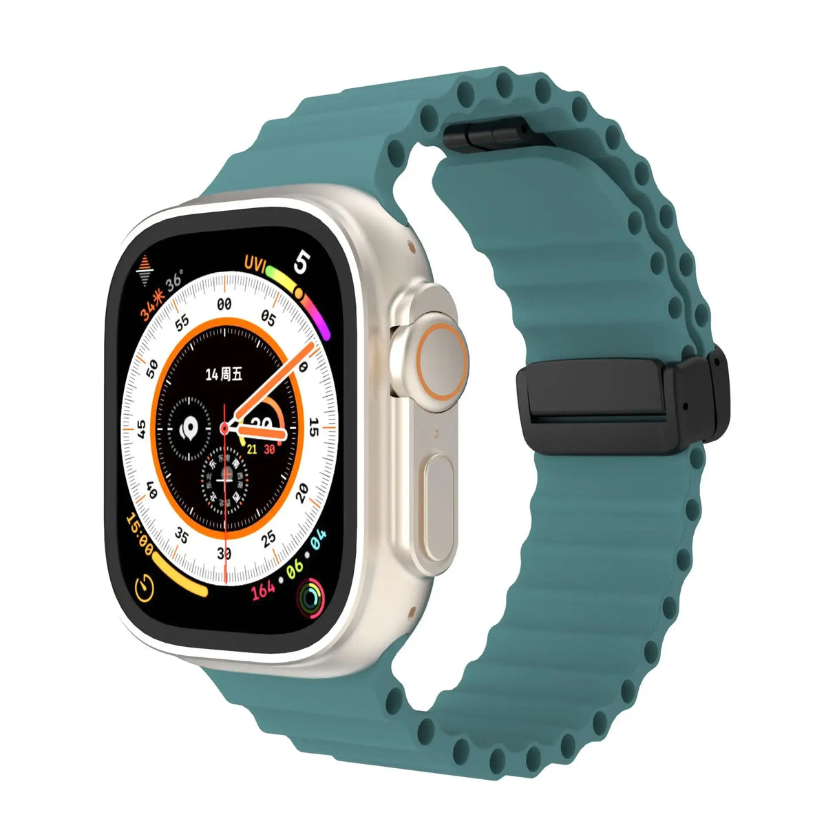 Teal ridged silicone Apple Watch band with magnetic clasp