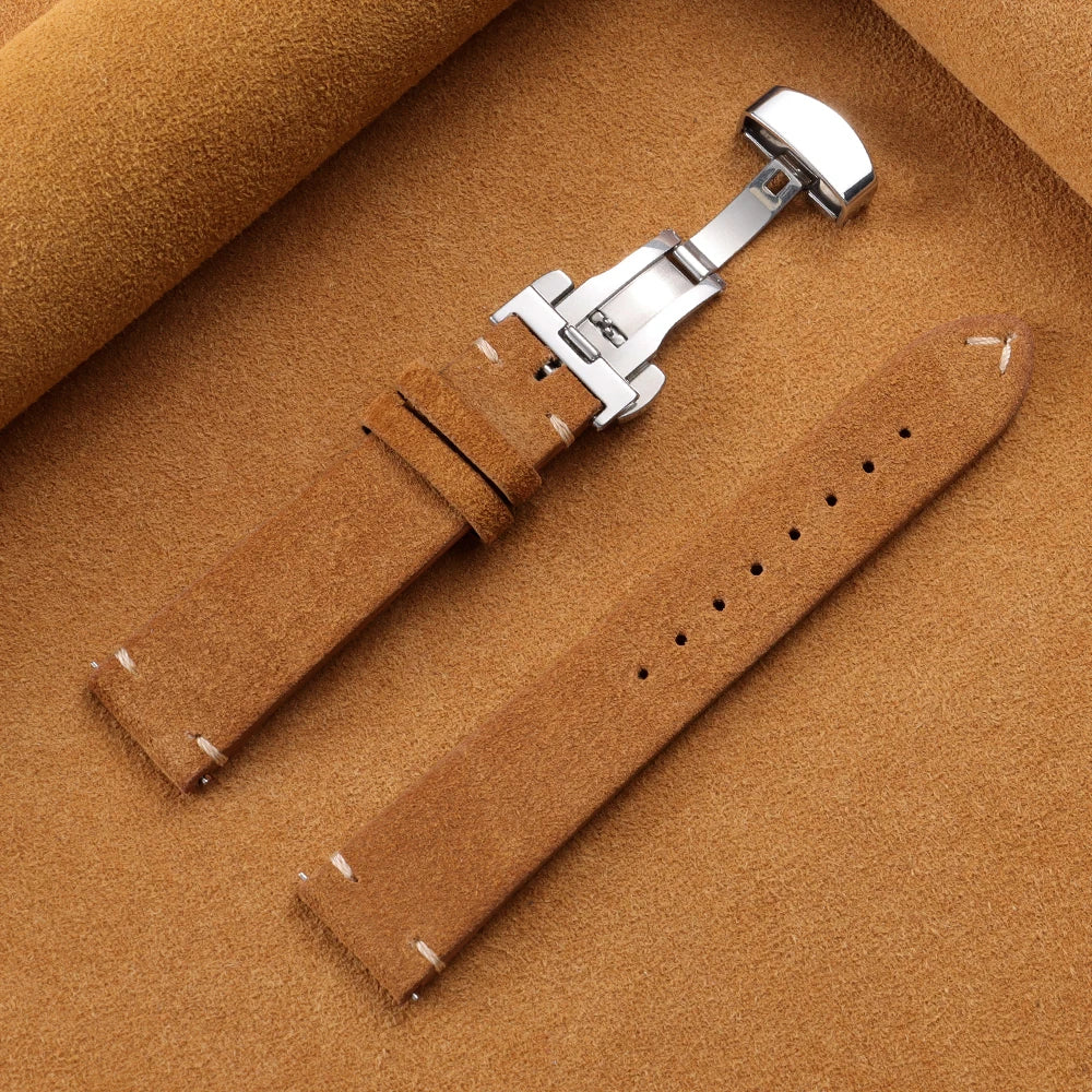 Suede Butterfly Clasp Band in Light Brown