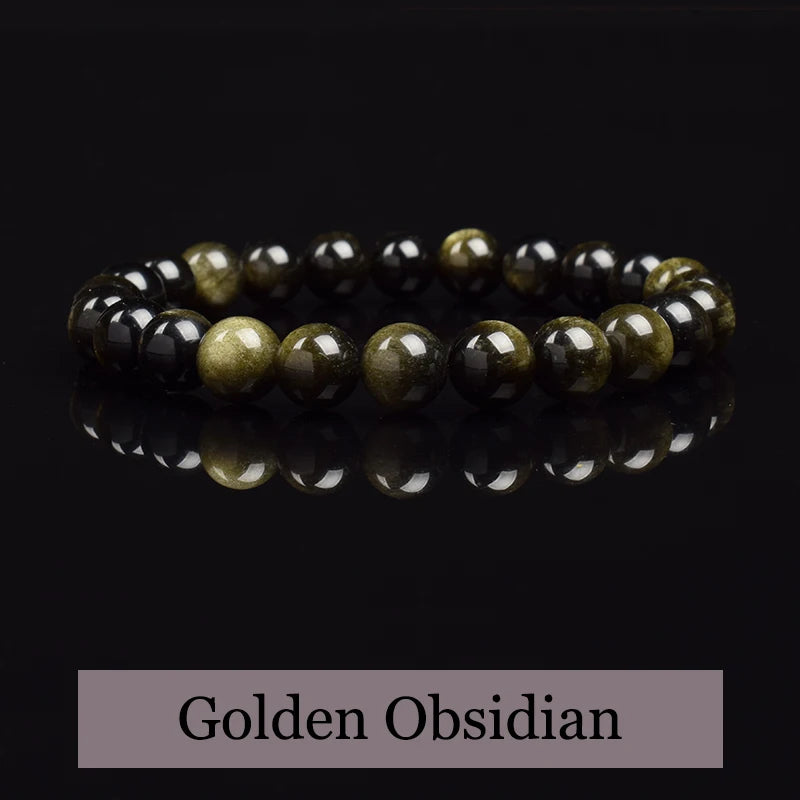 Golden or Silver Sheen Obsidian Bead Bracelet, 6mm or 8mm
