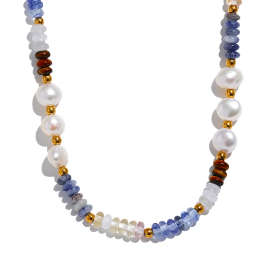 Freshwater pearl and lapis lazuli bead necklace