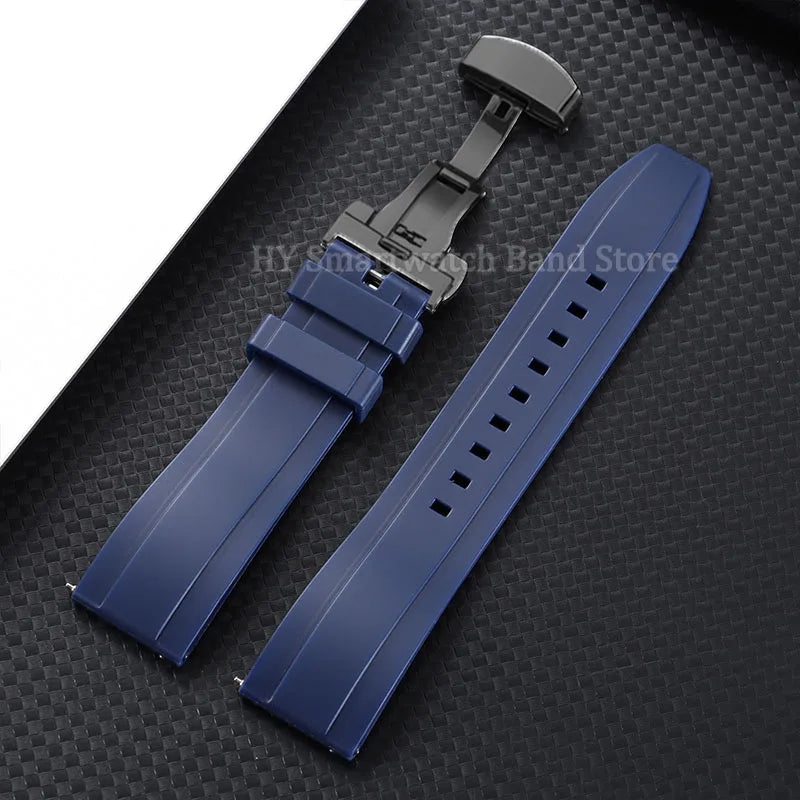 Silicone Butterfly Clasp Band in Navy Blue with Black Clasp