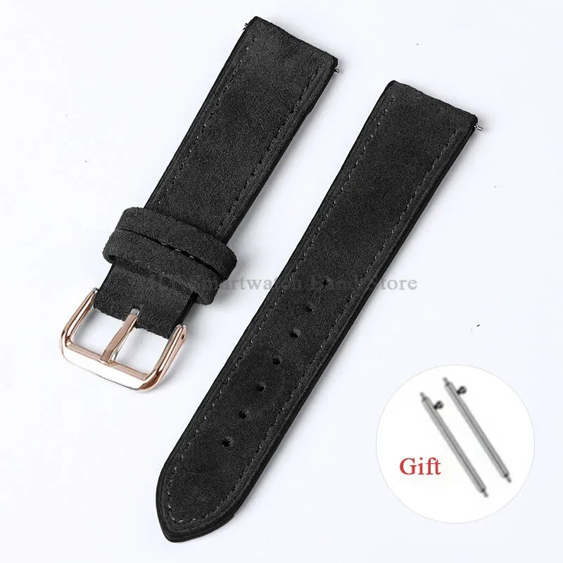 Motorola Moto Suede Leather Band with Buckle Options — Black / Rose Gold Buckle