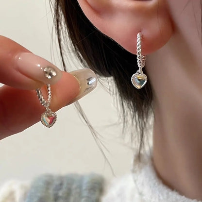 Simulated Moonstone Heart Hoop Earrings, 925 Sterling Silver, photo 3