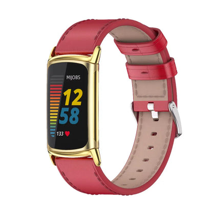 Fitbit Charge 6 with stylish red microfiber leather strap, showcasing a vibrant display and adjustable fit for smartwatch bands.