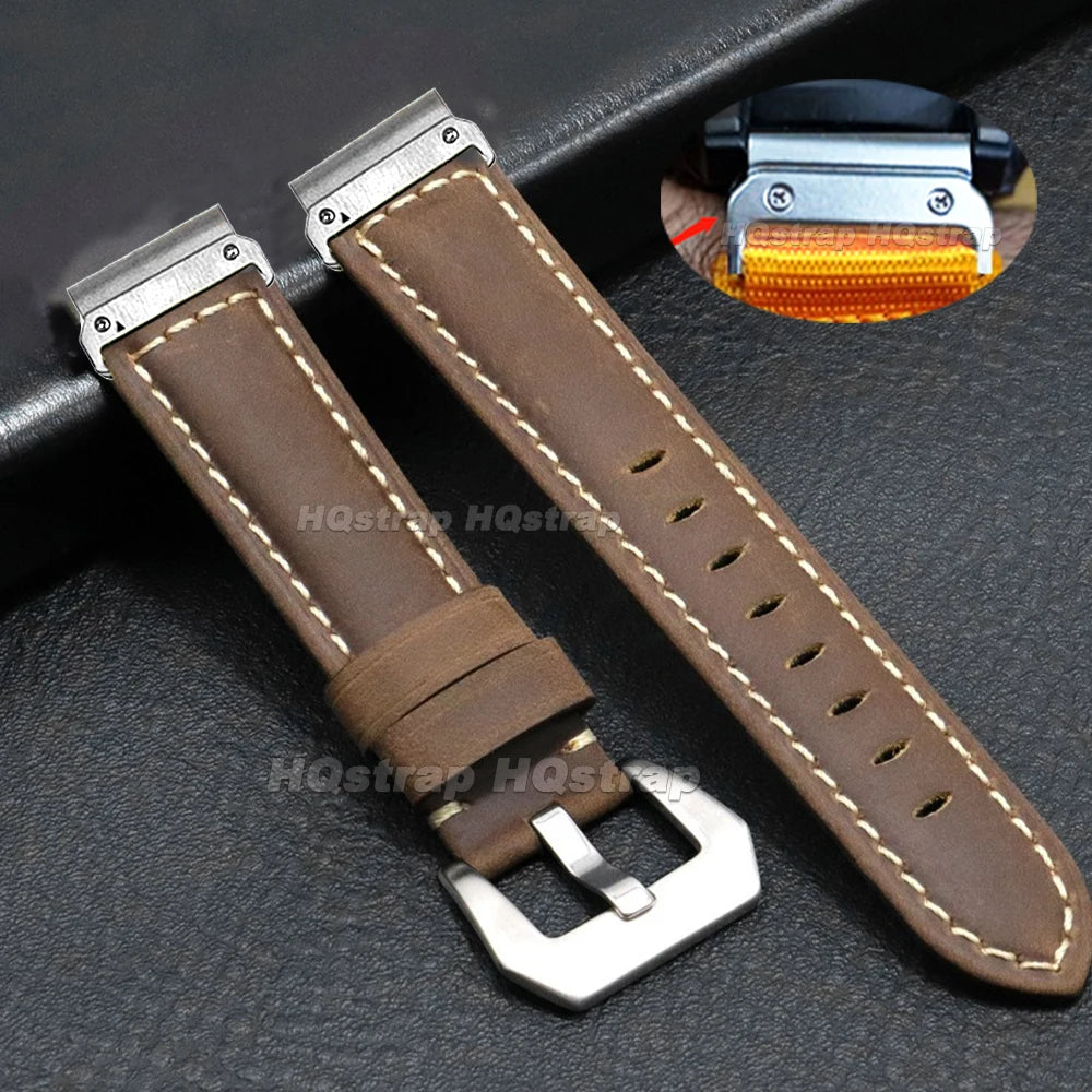 Garmin QuickFit Vintage Leather Band in Dark Brown / Silver