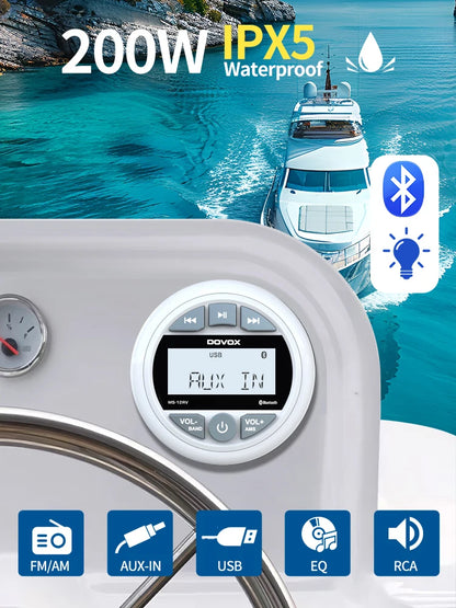 Golf Cart Bluetooth Stereo, Waterproof Marine Radio, White