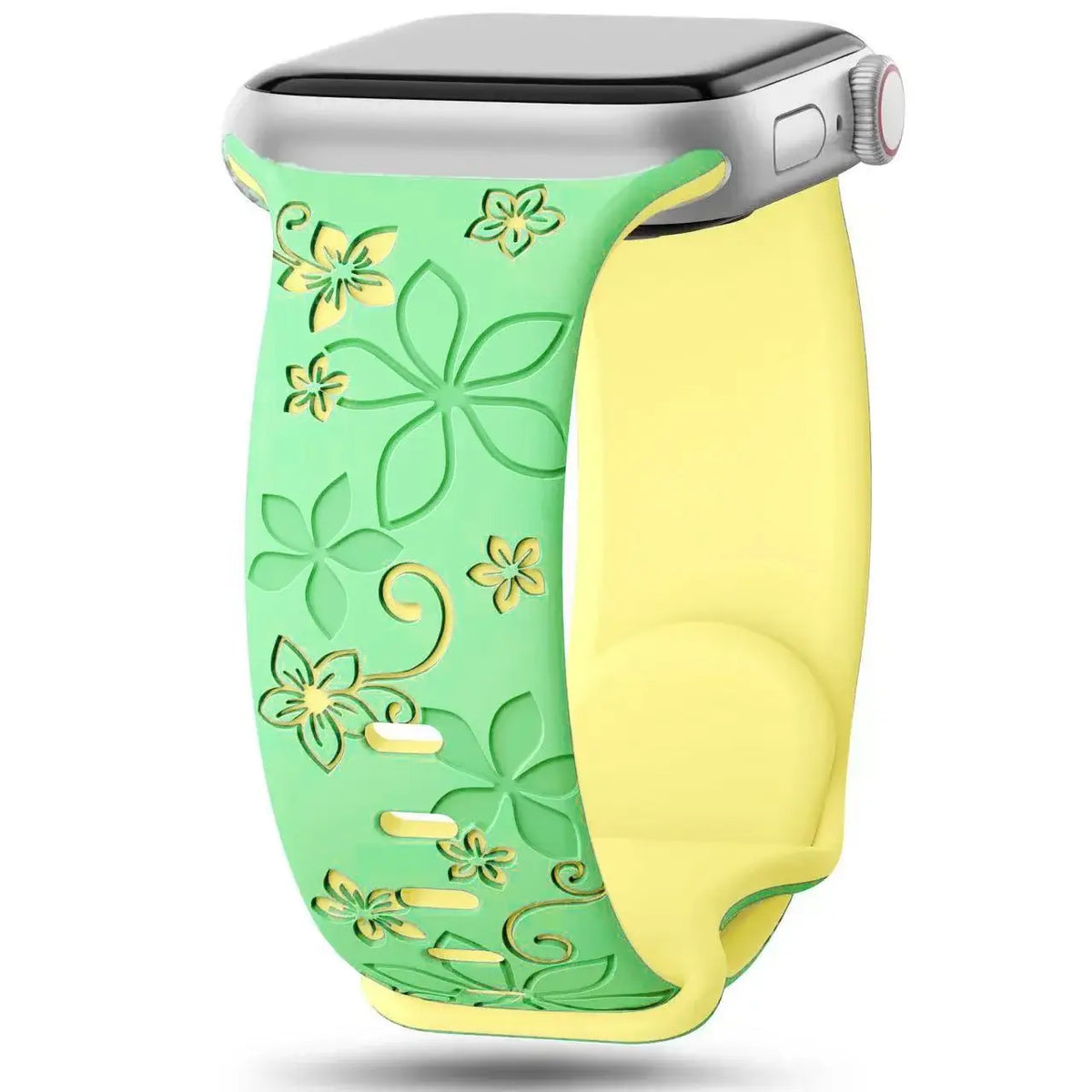 Green / Yellow two-tone floral silicone Apple Watch band