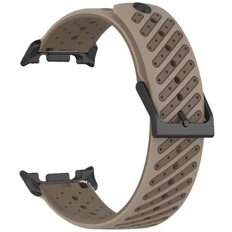 Samsung Galaxy Silicone Sport Watch Band - Watch 8/8 Classic/9 Ultra/Ultra2 Breathable light brown-black silicone strap with diagonal vents
