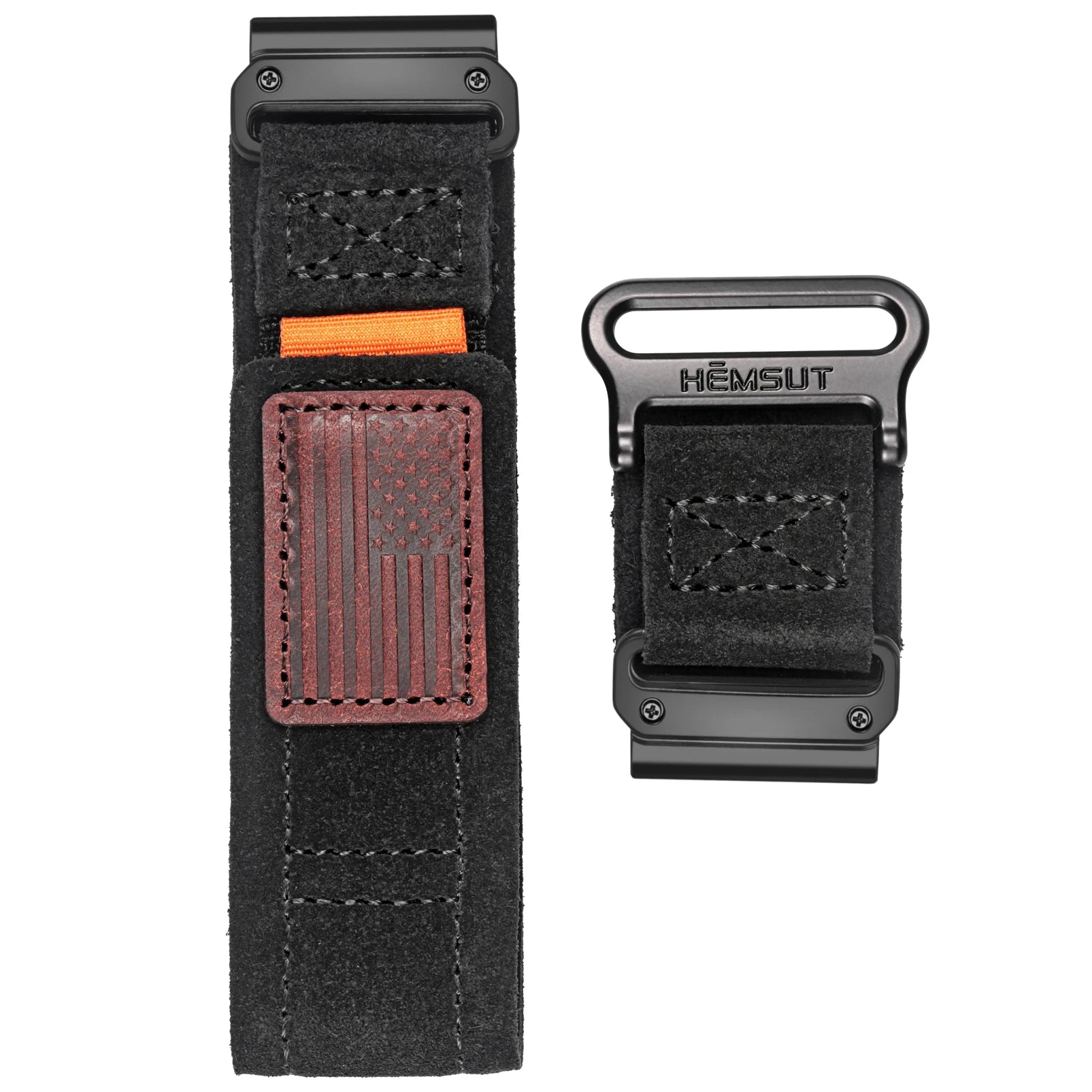 HEMSUT black watch band strap with American flag patch and sturdy buckle, ideal for smartwatch replacement.