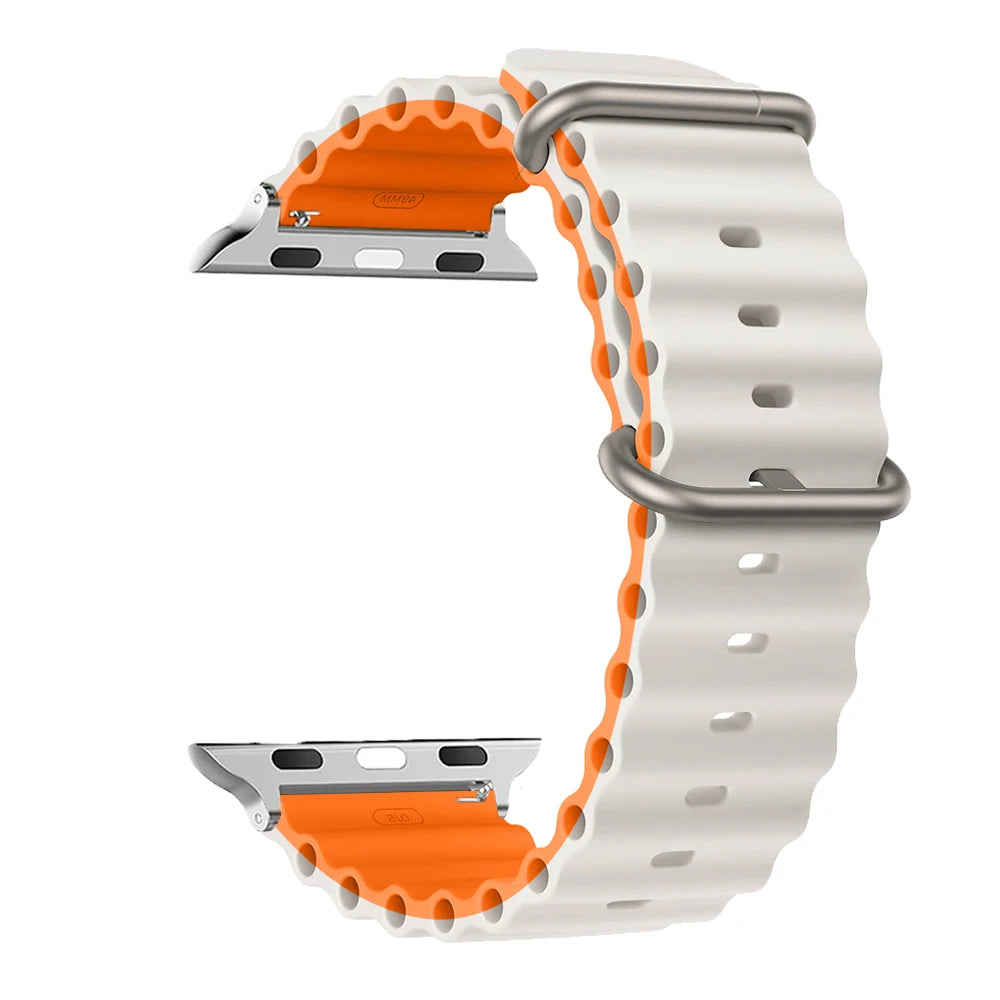 Ribbed Silicone Apple Watch Band - Solid & Two-Tone in Ivory / Orange