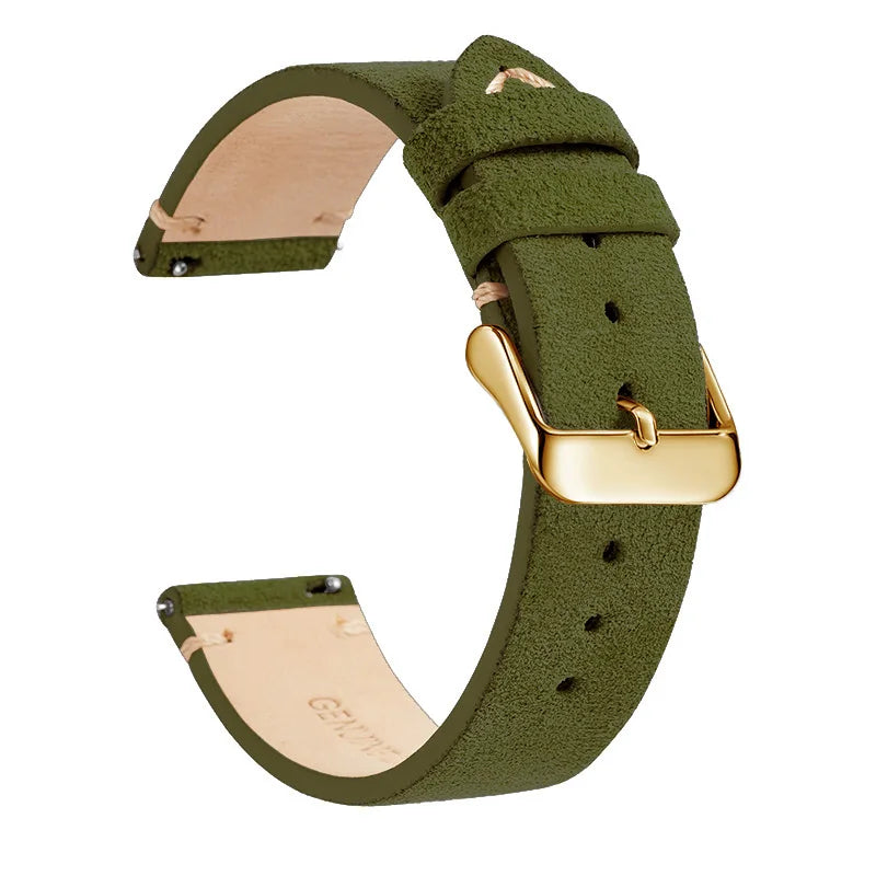 OnePlus Leather Quick Release Watch Band Strap for Smartwatch in green with gold buckle.