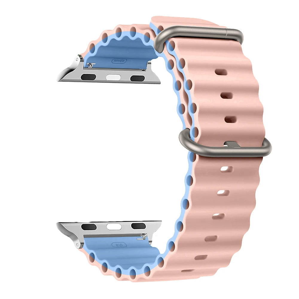 Ribbed Silicone Apple Watch Band - Solid & Two-Tone in Pink / Sky Blue