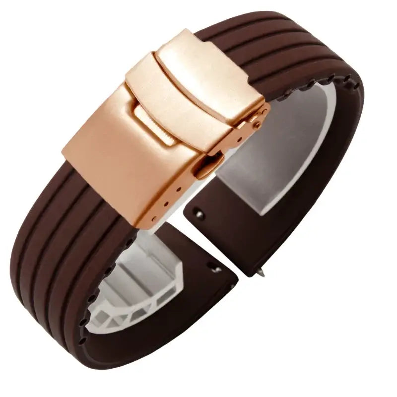 Suunto Ribbed Silicone Folding-Clasp Band - Brown / Rose Gold Clasp