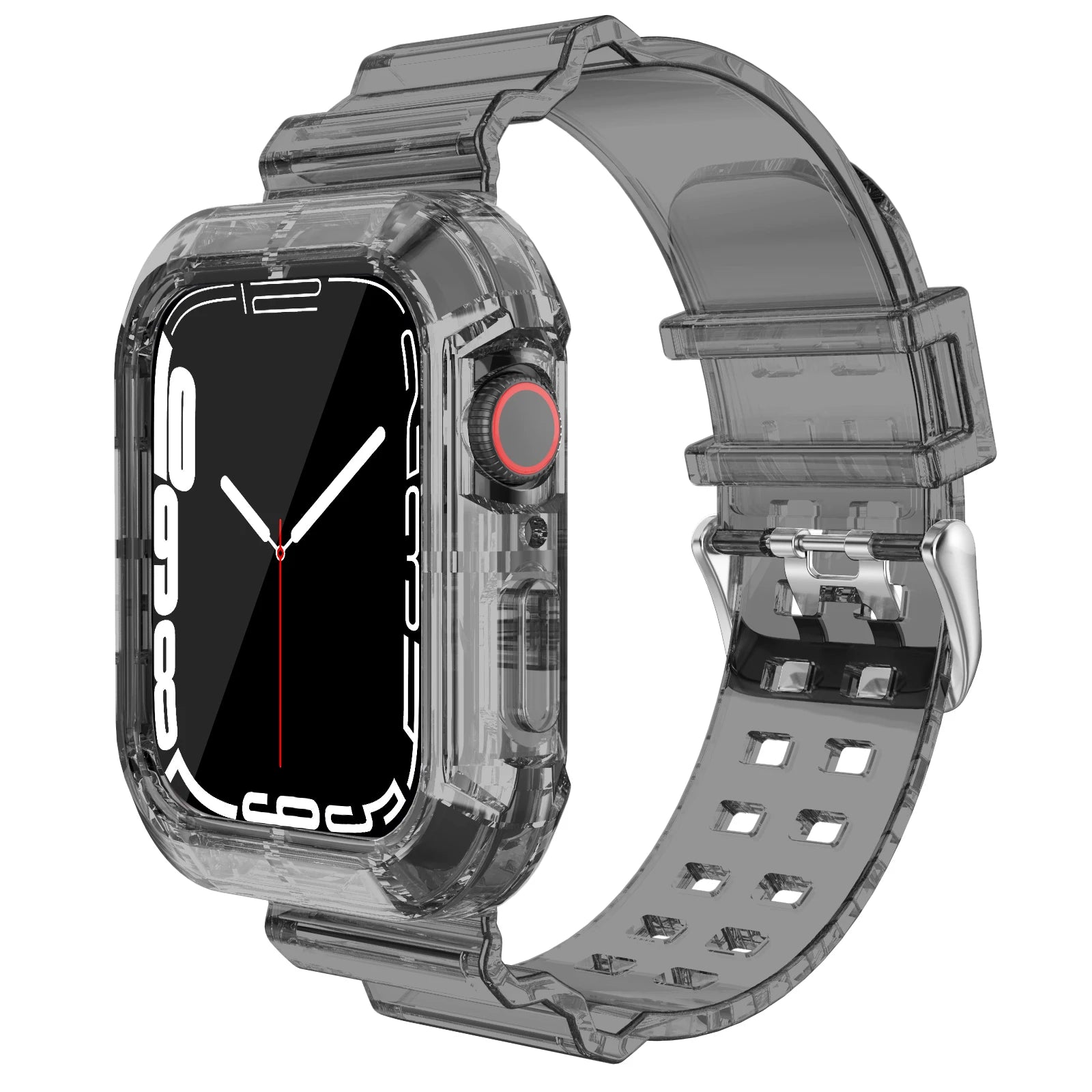 Transparent silicone strap for Apple Watch, offering a stylish and comfortable fit for any occasion.