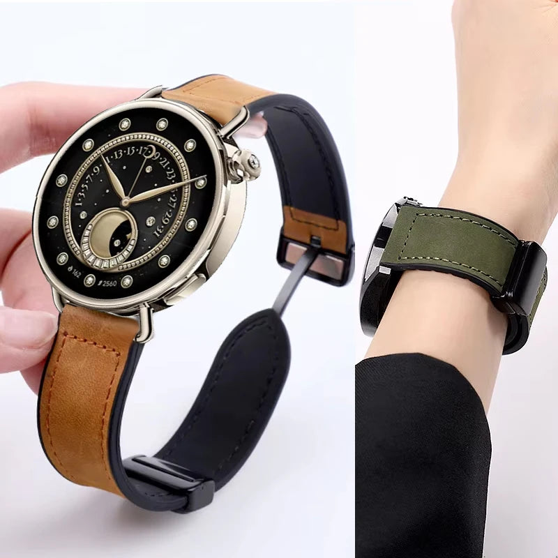 Leather and Silicone Magnetic Band in brown worn on a wrist
