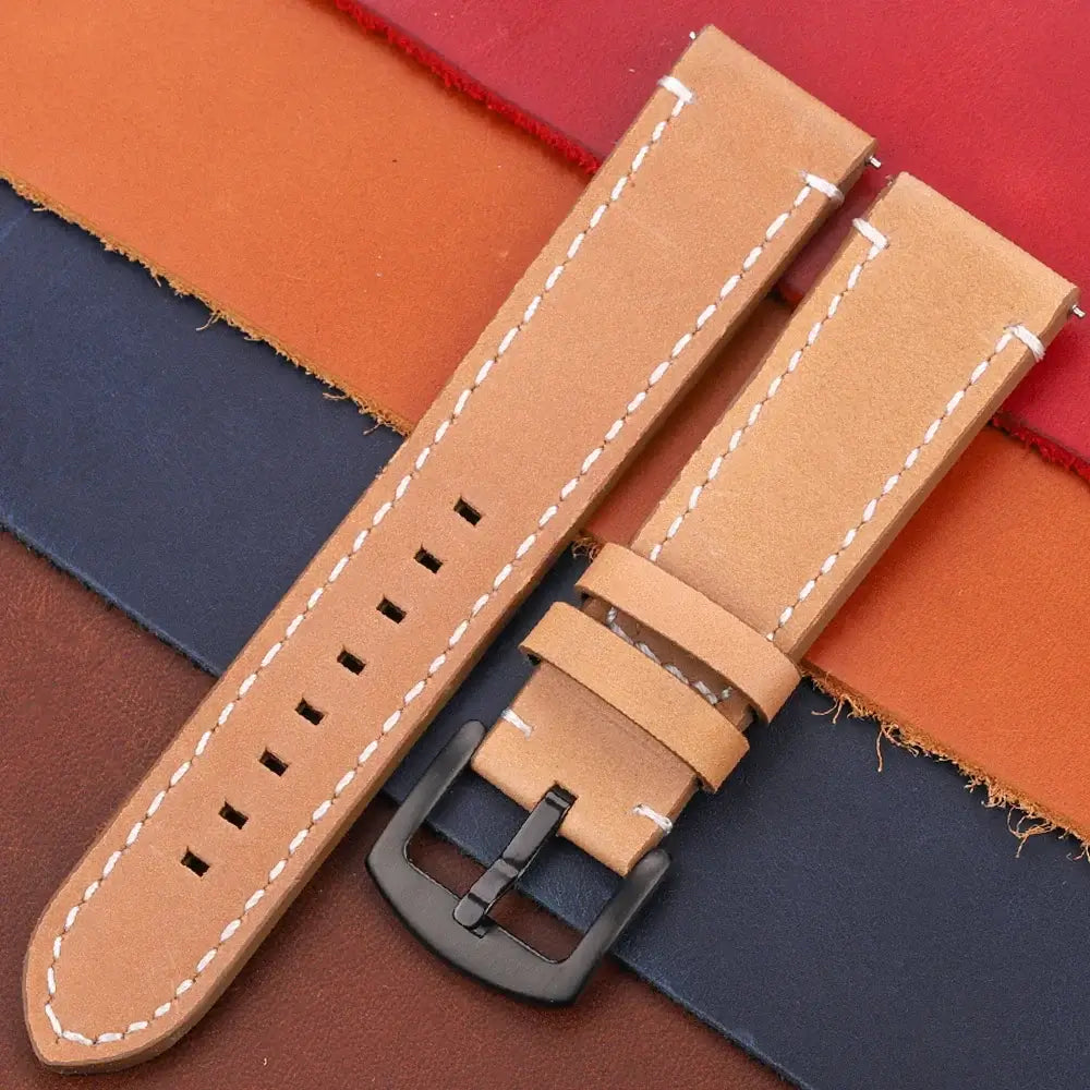 Suunto Contrast-Stitched Leather Buckle Band - Tan / Black Buckle