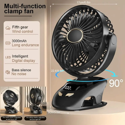 Rechargeable Clip-On Golf Cart Fan, 6 in Cordless Fan with 5 Speeds