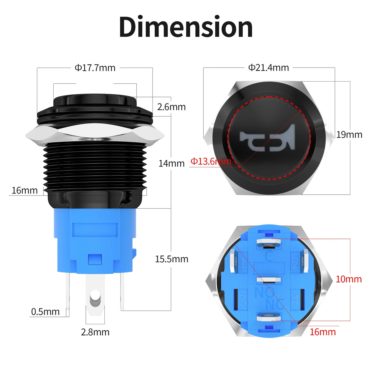 12V Horn Button with LED, Waterproof, Push to Honk
