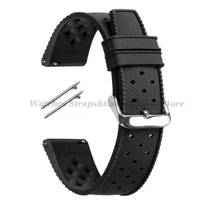 Garmin 18/20/22mm Quick Release Tropic-Style Silicone Band in Black with Silver Buckle