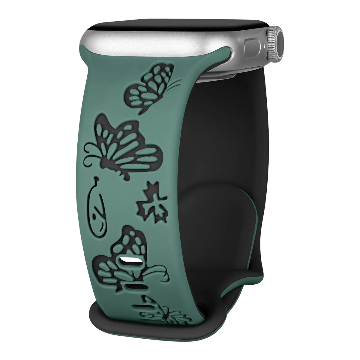 Two-Tone Butterfly Silicone Apple Watch Band in Forest Green / Black