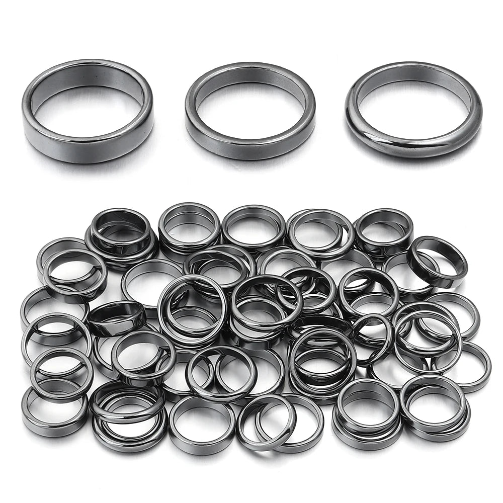 Simulated Hematite Stacking Band Rings, Set of 6