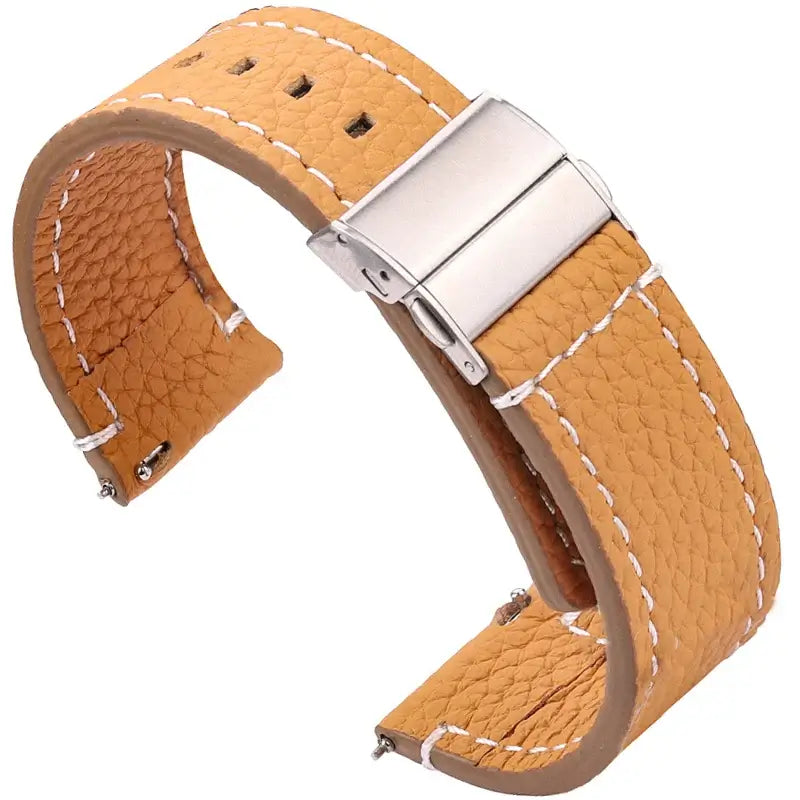 Amazfit Pebbled Leather Watch Band with Folding Clasp - Tan