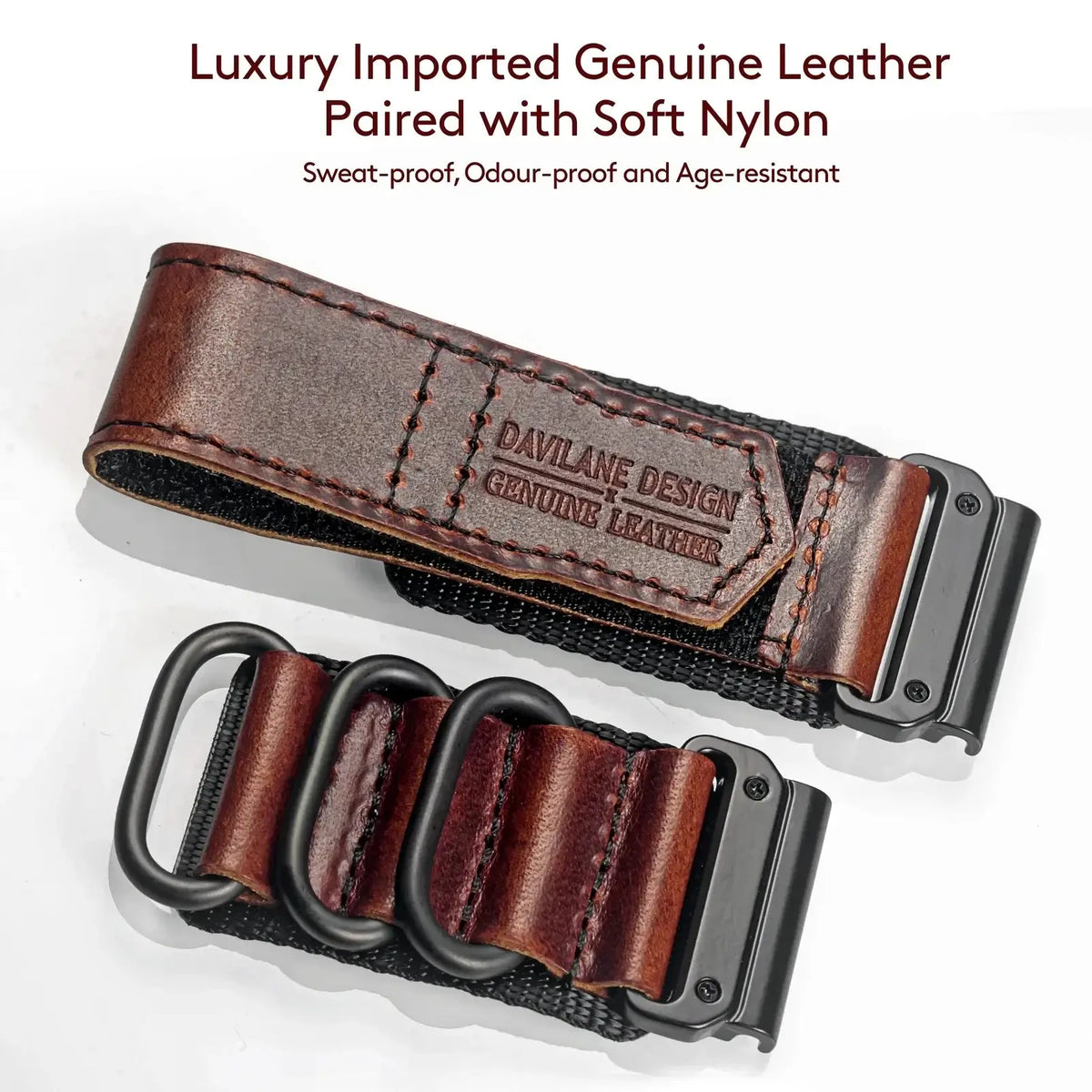 Garmin QuickFit Leather and Nylon Loop Band leather panels and nylon base detail