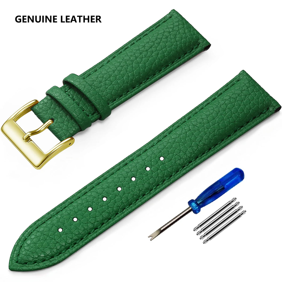 Grained Leather Band in Green with Gold Buckle