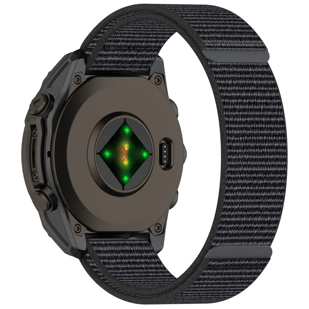 Garmin Nylon Loop Strap on smartwatch, showcasing breathable and durable design for active lifestyles.