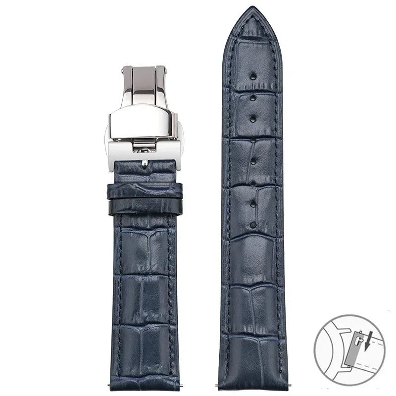 Croc-Embossed Leather Band in Navy Blue with Butterfly Clasp