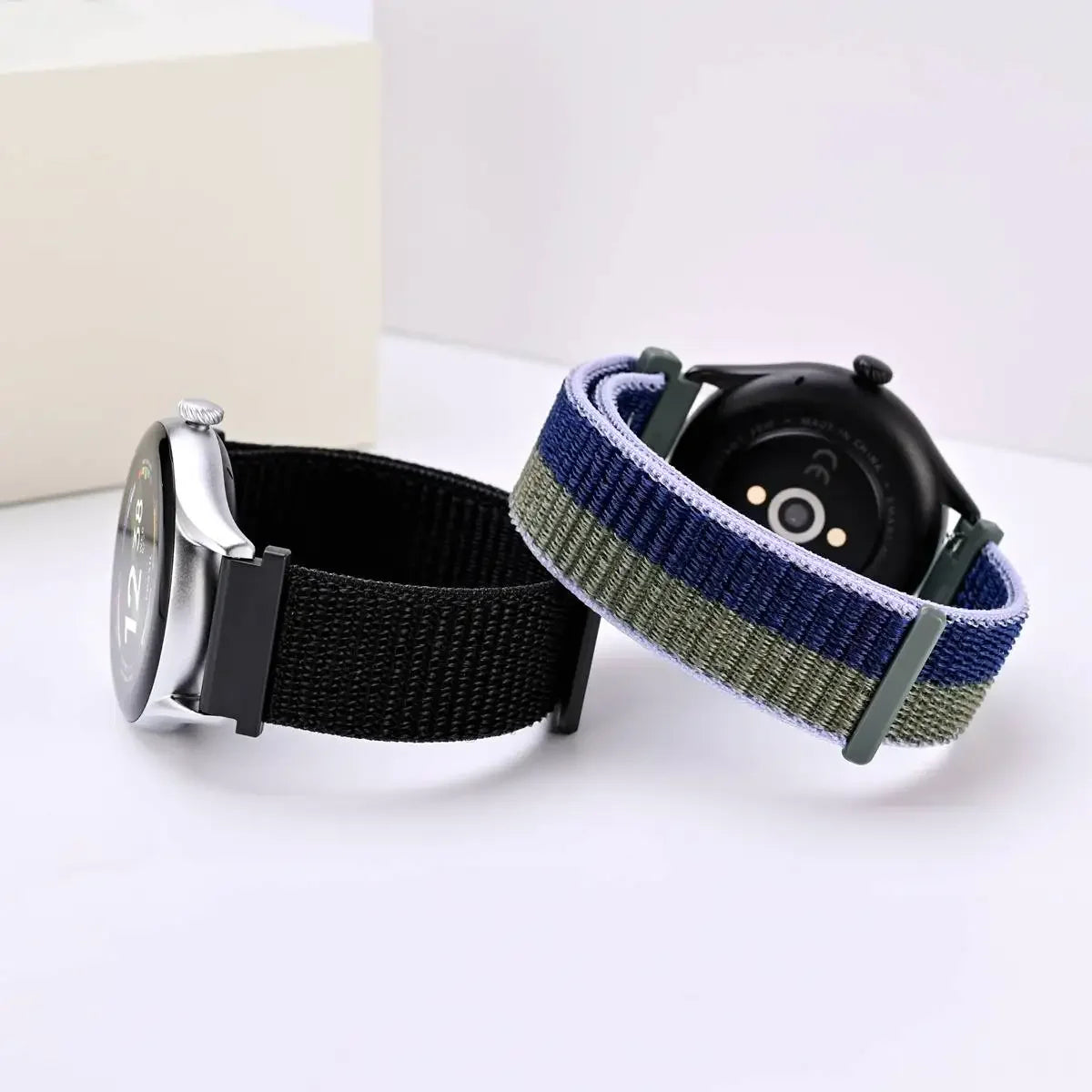 Polar Woven Nylon Hook-and-Loop Band – black and blue green straps