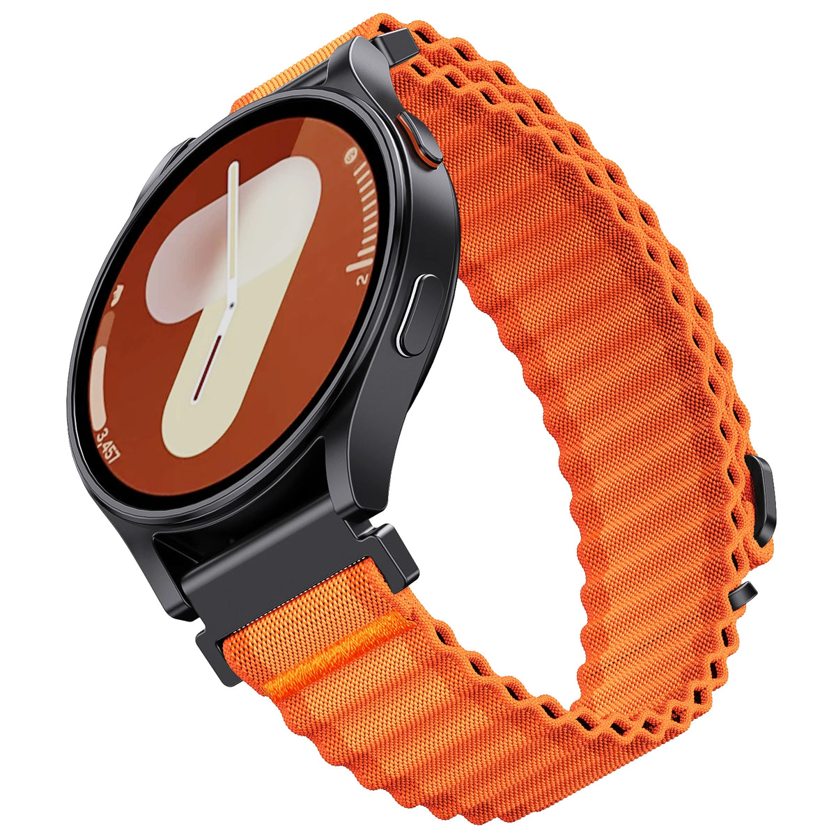 Polar Ocean-Style Ribbed Nylon Loop Band — Orange strap shown on a watch