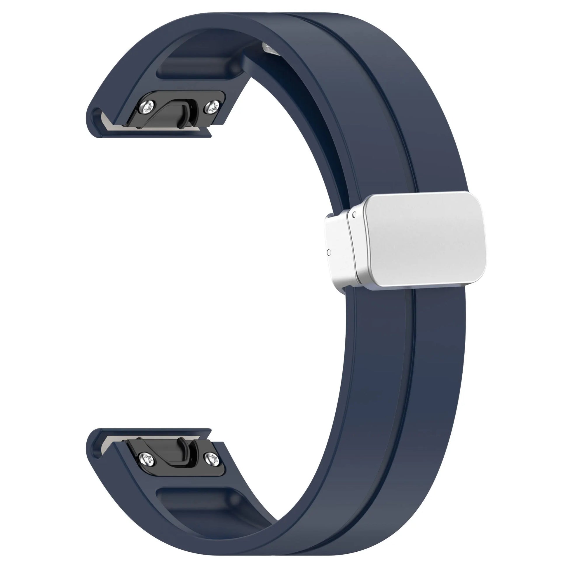 Garmin silicone smartwatch strap in navy blue, durable and comfortable replacement band for active lifestyles.