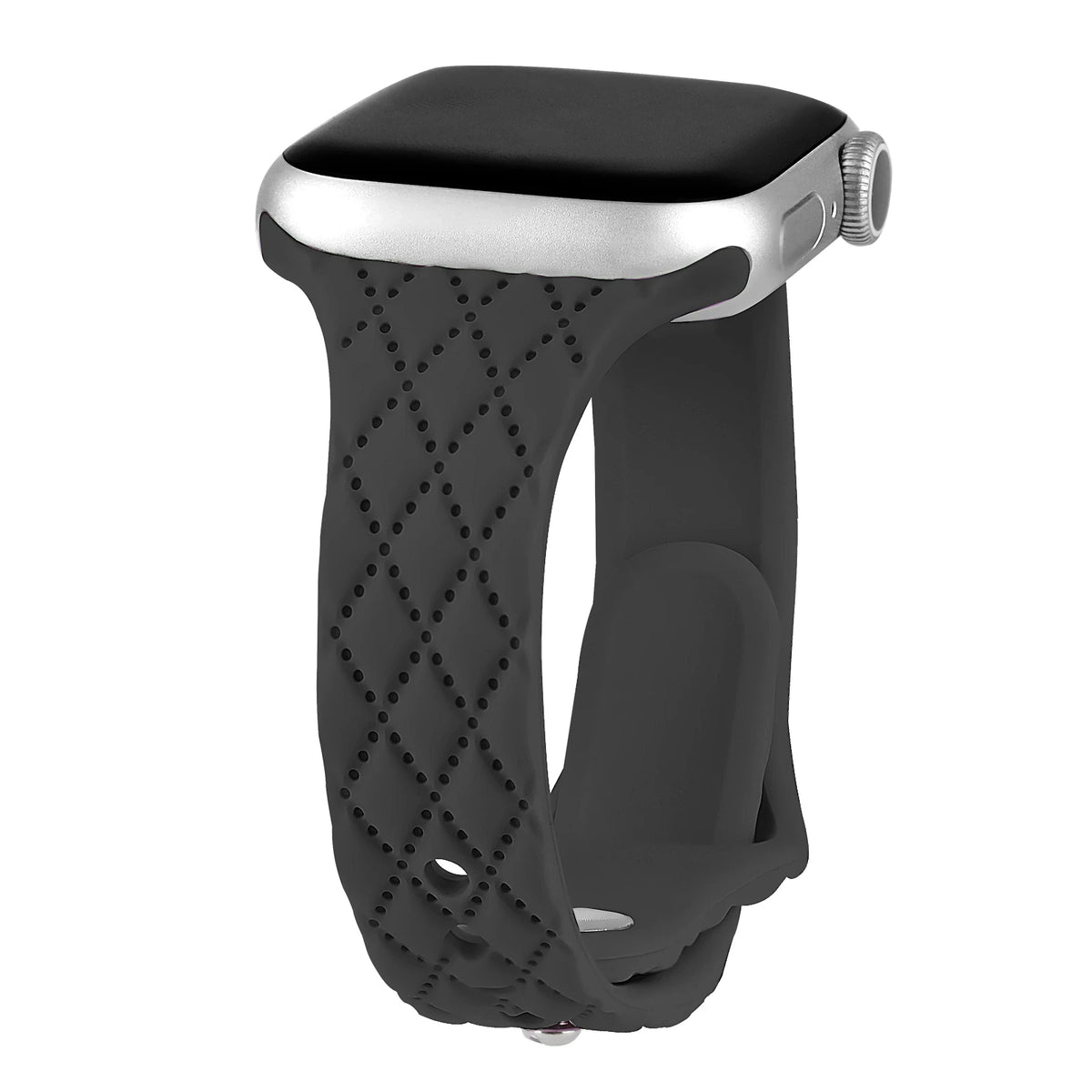 Diamond-Pattern Slim Silicone Apple Watch Band in Black