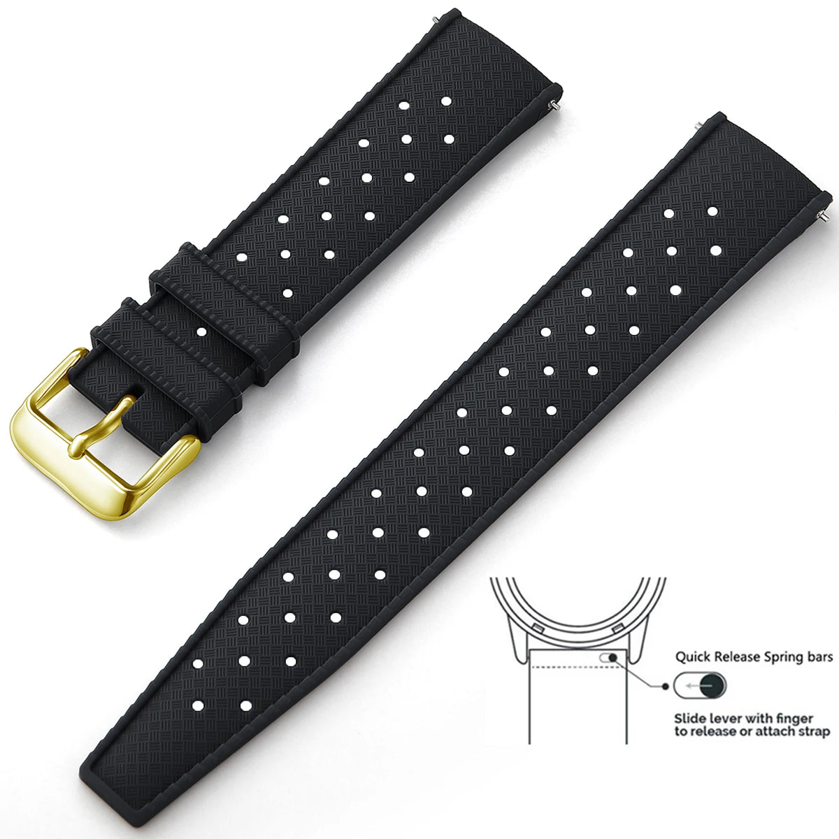 Tropic Silicone Band for Polar – Black / Gold Buckle