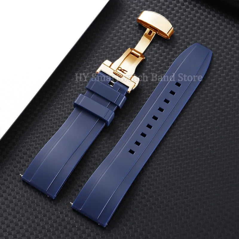 Silicone Butterfly Clasp Band in Navy Blue with Gold Clasp