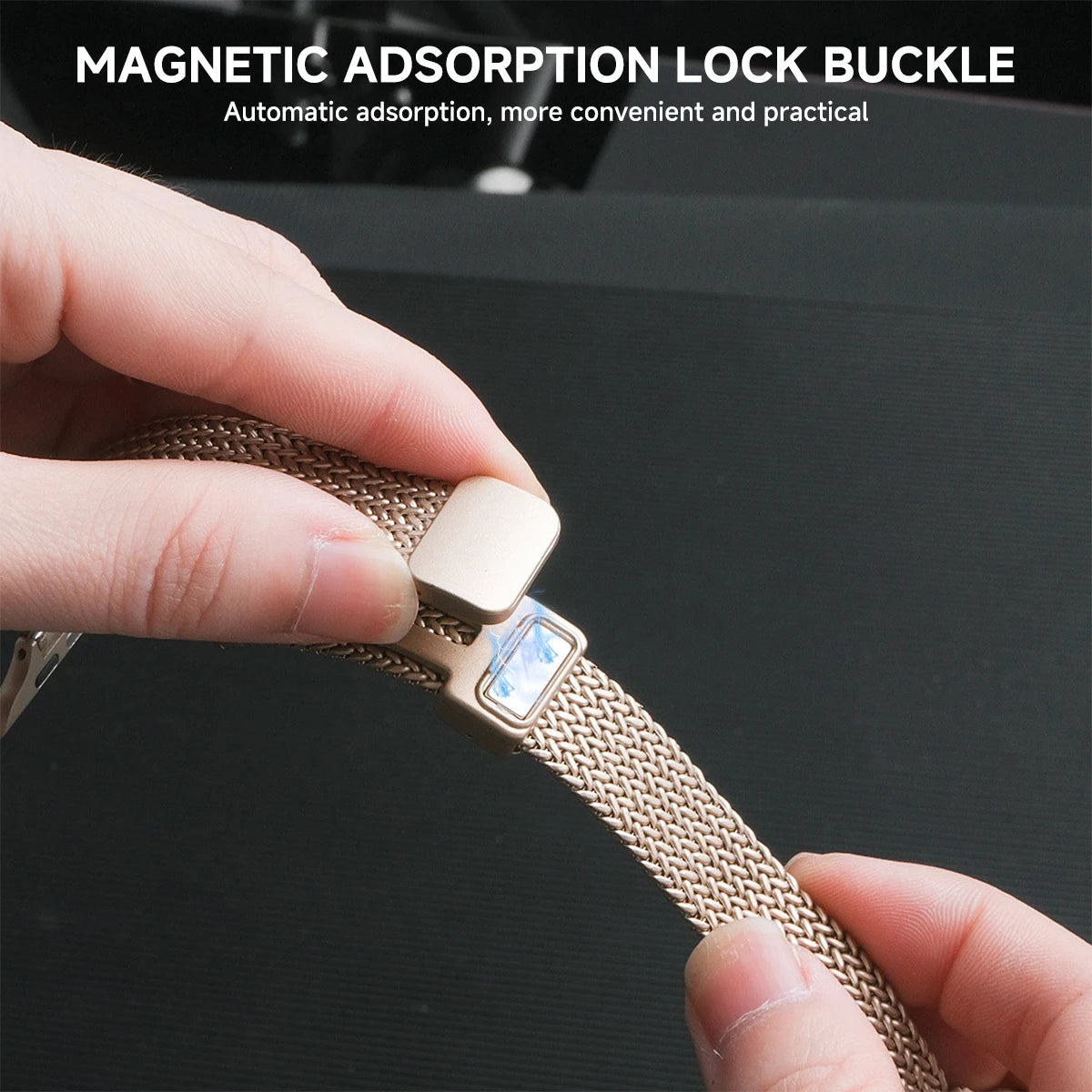 Slim Magnetic Metal Mesh Band — magnetic clasp close-up