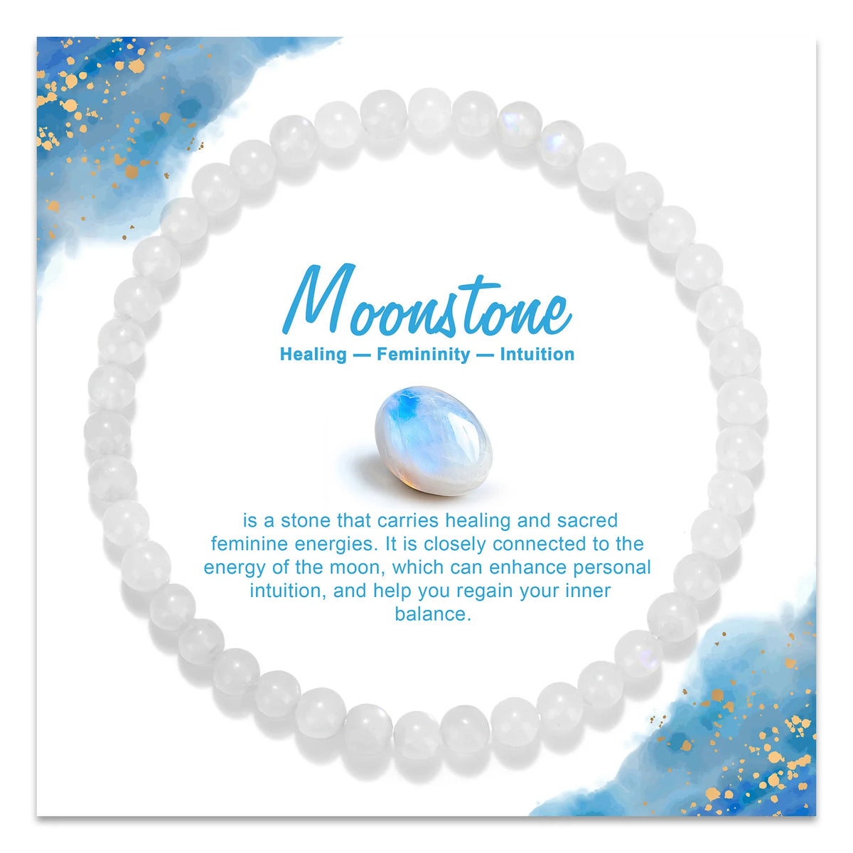 Dainty Moonstone Bead Bracelet, 4 mm, Stretch, photo 3