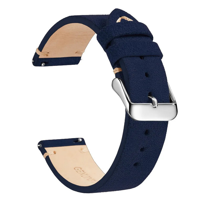 OnePlus Leather Quick Release Watch Band Strap for Smartwatch in stylish navy color with silver buckle.