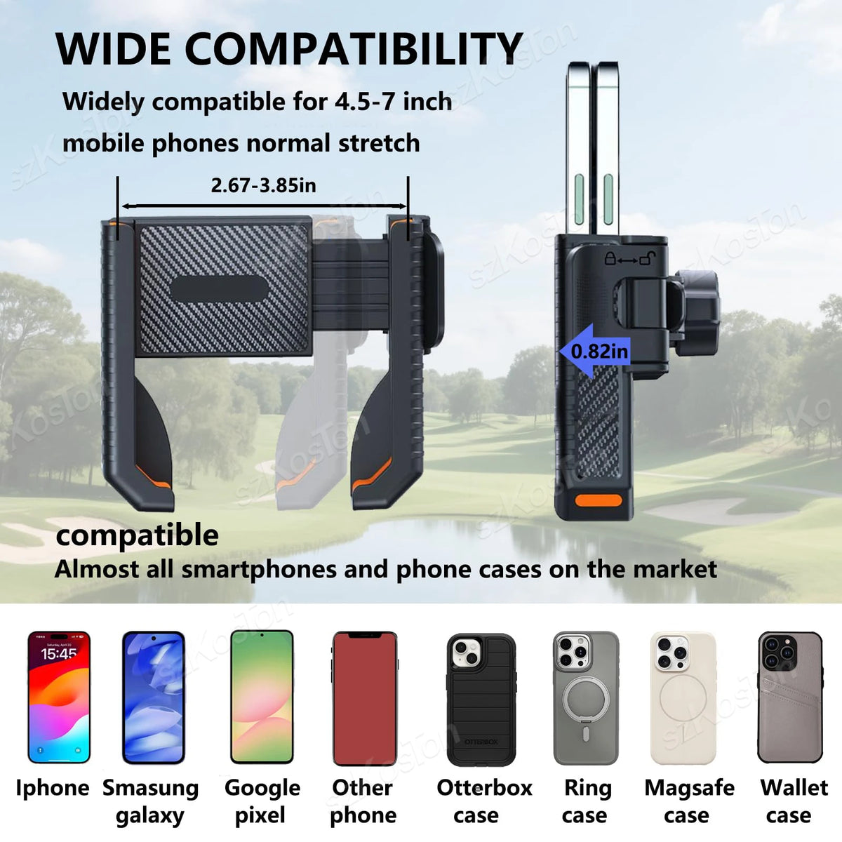 Magnetic Golf Cart Phone Holder, Clamp Grip for 4.5 to 7 in Phones