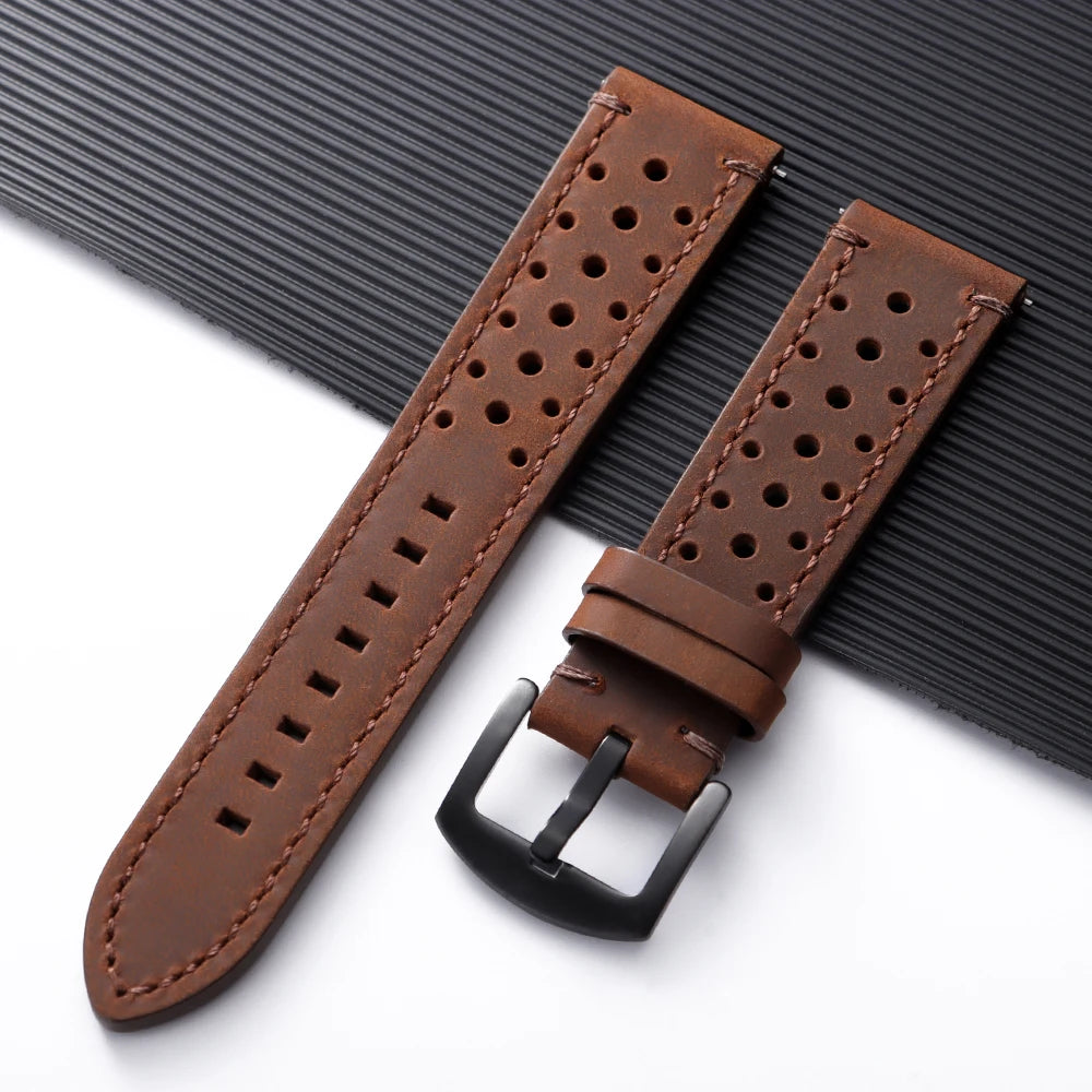 COROS Perforated Leather Band with Stitching Options – Dark Brown / Tonal Stitching