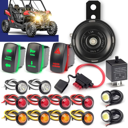 Golf Cart Turn Signal Kit with Horn, Hazard Switch and LED Lights, 12V