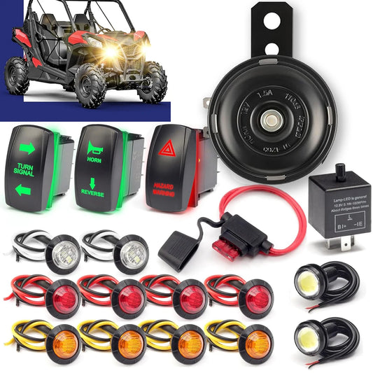 Golf Cart Turn Signal Kit with Horn, Hazard Switch and LED Lights, 12V