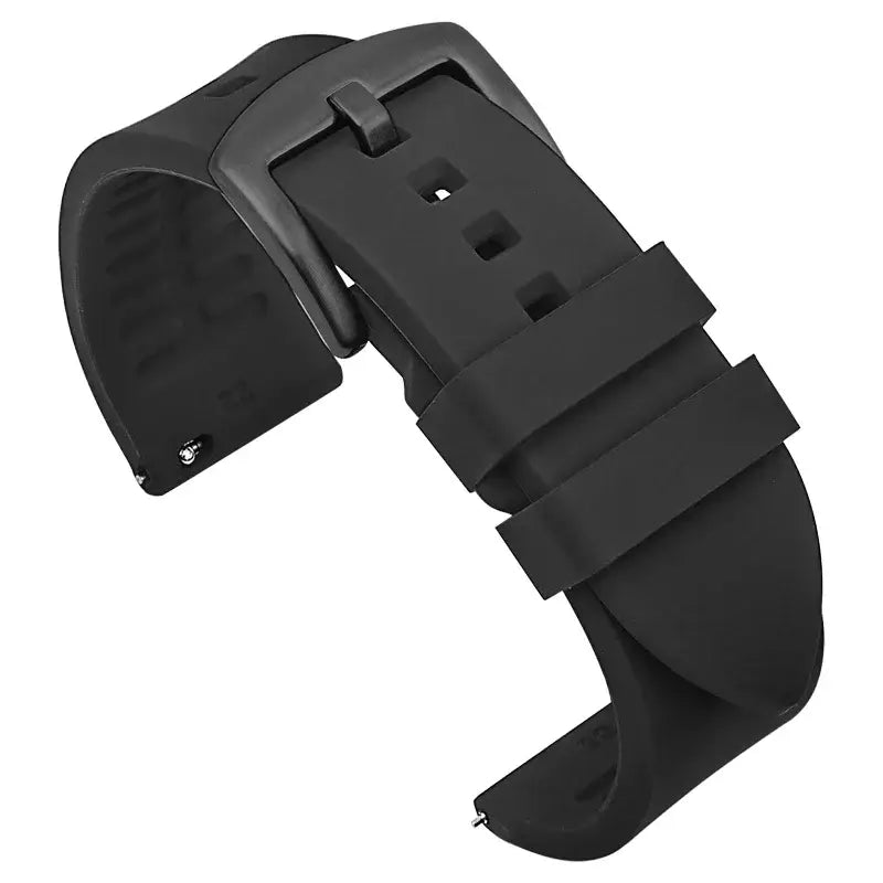 Smooth Silicone Band with Textured Underside in Black / Black Buckle for compatible Huawei watches