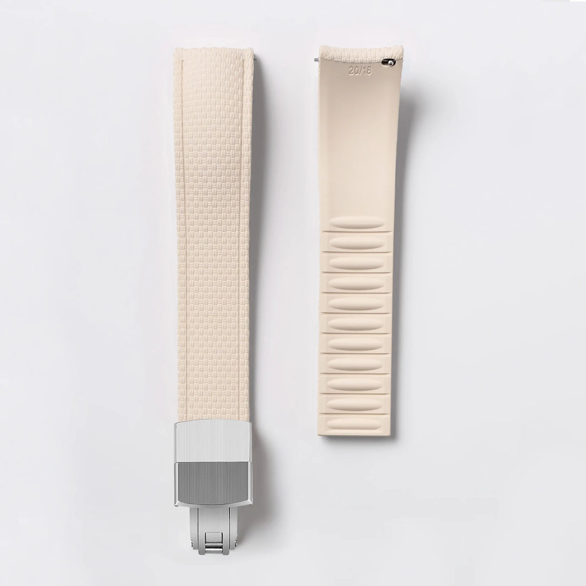 Garmin Curved-End FKM Rubber Band in Beige with Silver Clasp