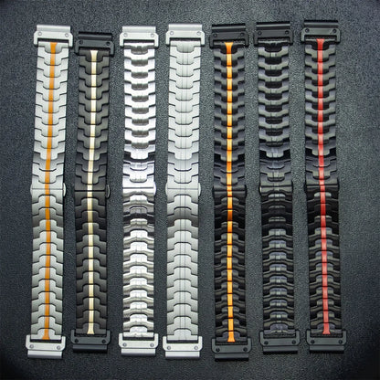 Variety of Garmin replacement straps showcasing elegant stainless steel and vibrant colors for enhanced smartwatch style.